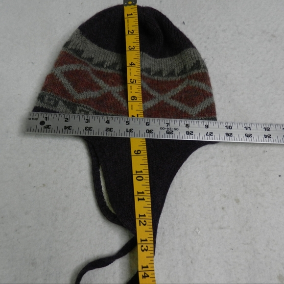 VINTAGE WigWam Wool Hat Beanie Purple Geometric Winter Aztec Fleece Lined - Picture 5 of 6